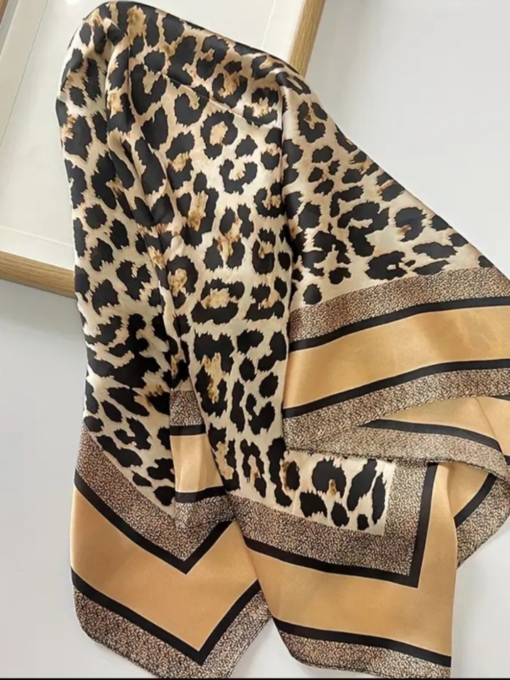 Leopard Print Square Scarf in Tan and Black - Women Accessories